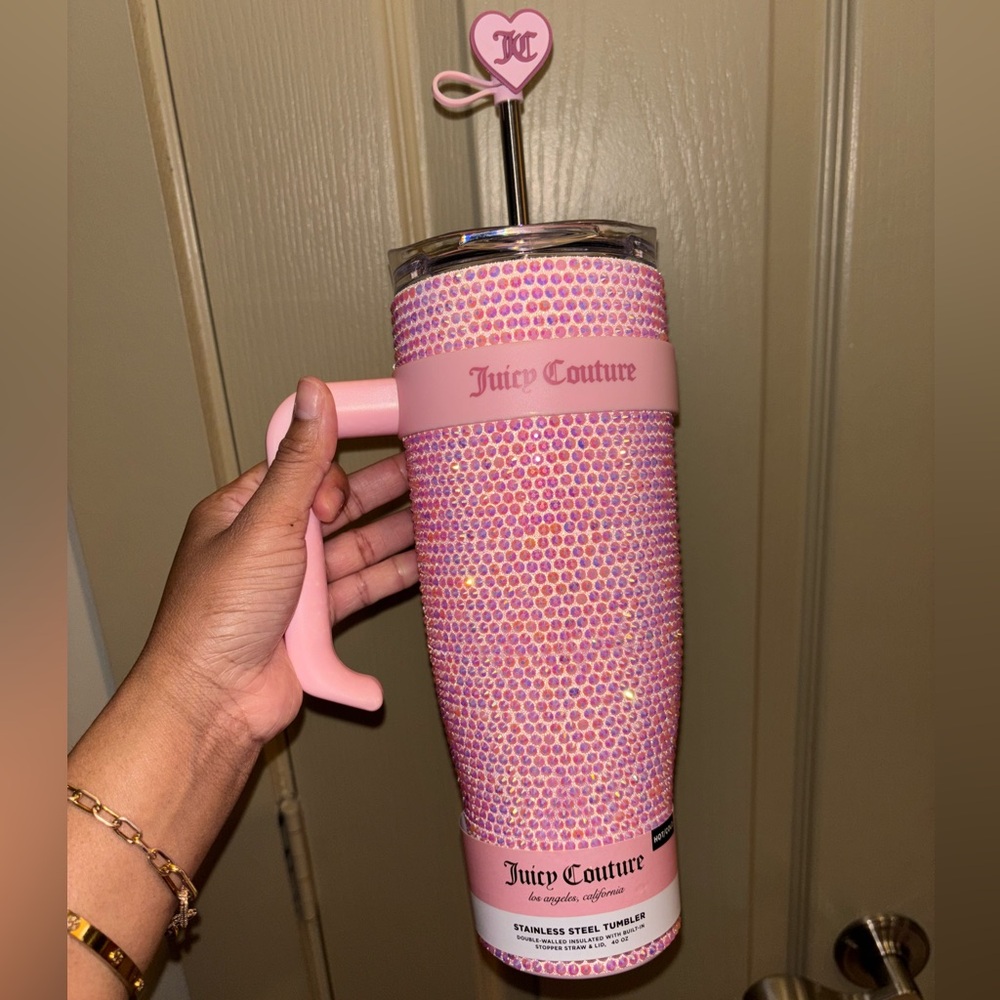 Juicy Couture Pink Sparkle Tumbler with Handle NWT